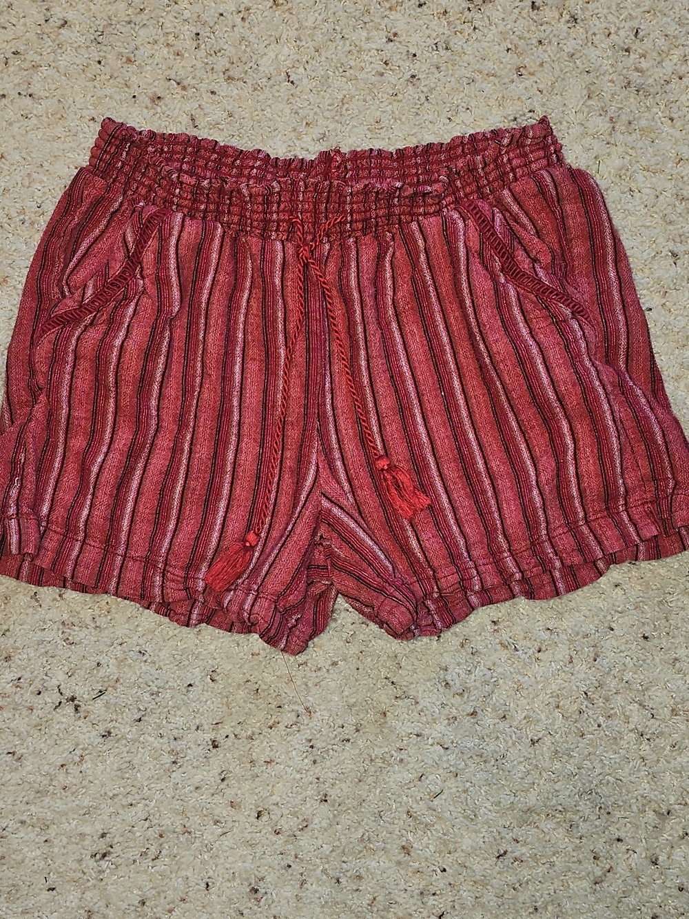Briggs New York Red Striped Drawstring Linen Blend Women's Shorts